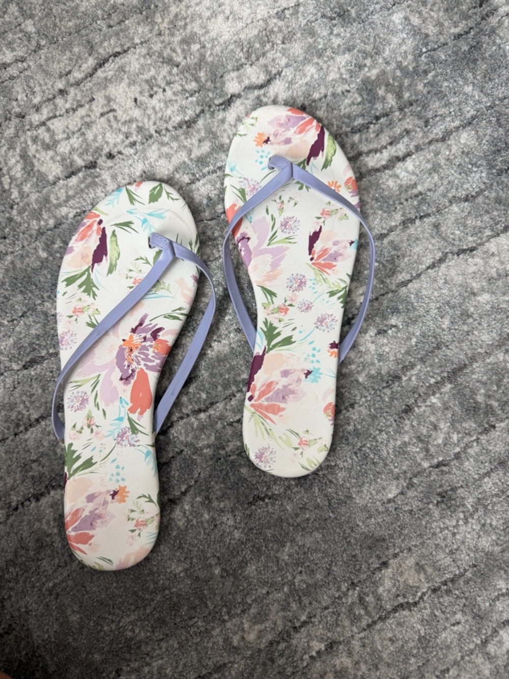 LC Lauren Conrad Pastel Floral Flip Flops with Lavender Straps